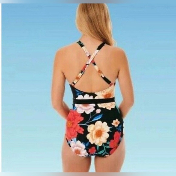 Dreamsuit By Miracle Brands Black Floral One Piece Belt Slimming Women’s 12 NWT - Picture 4 of 9